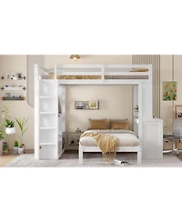 Streamdale Furniture Queen over Twin Bunk Bed with Desk, Shelves & Wardrobe - White