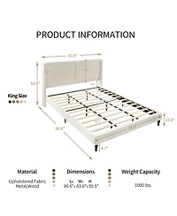 Streamdale Furniture King Size Bed Frame, 55.5" Upholstered Headboard, Boucle Beige