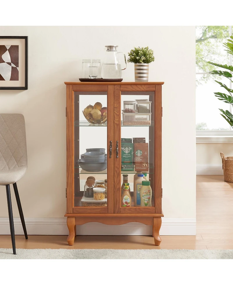 Streamdale Furniture Elegant 2-Door Curio Cabinet - Lighted Display, Oak Finish