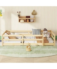 Streamdale FurnitureTwin Floor Bed Montessori with Fence - Natural