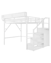 Streamdale Furniture Queen Loft Bed with Stairs, Metal, Storage, Wardrobe