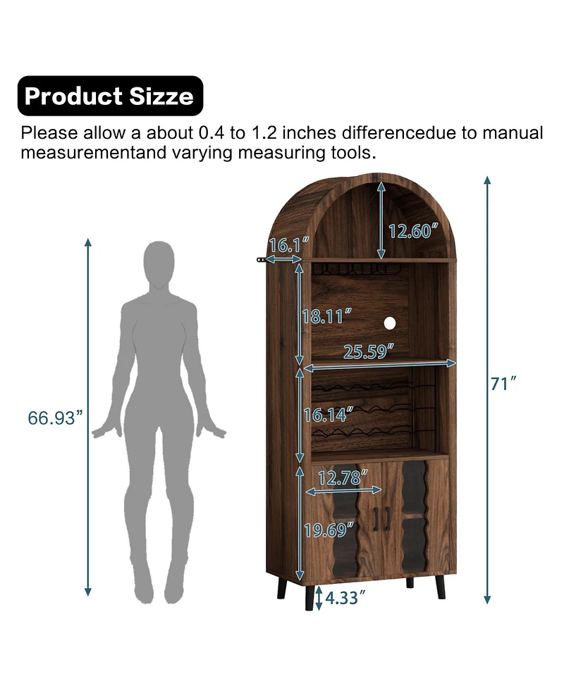 Streamdale Furniture Streamdale 71" Farmhouse Arched Bar Cabinet- Wine Rack & Glass Holder