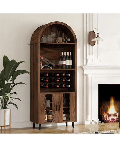 Streamdale Furniture Streamdale 71" Farmhouse Arched Bar Cabinet- Wine Rack & Glass Holder