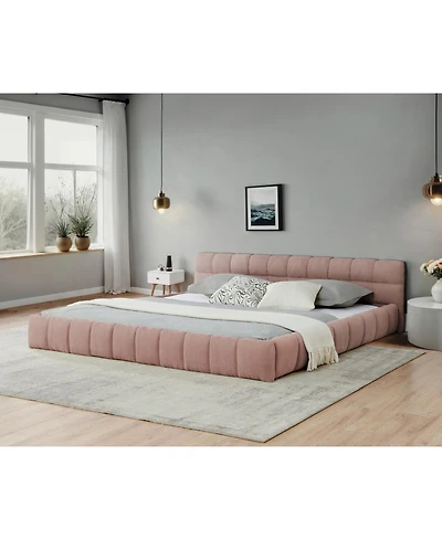 Streamdale Furniture California King Upholstered Platform Bed Frame - Pink