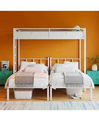Streamdale Furniture Triple Twin Metal Bunk Bed with Guardrails & Ladder