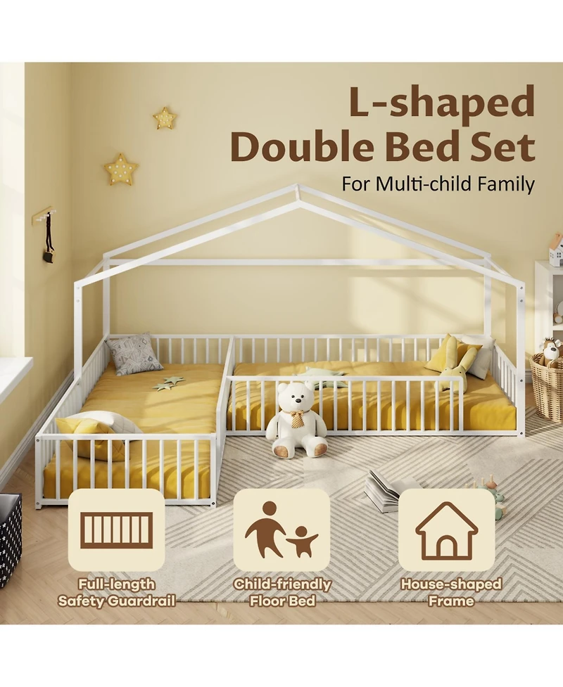 Streamdale Furniture Streamdale Metal L-Shaped Montessori Bed Frame for 2 Kids