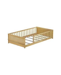 Streamdale Furniture Twin Floor Platform Bed w/ Book Rack Natural