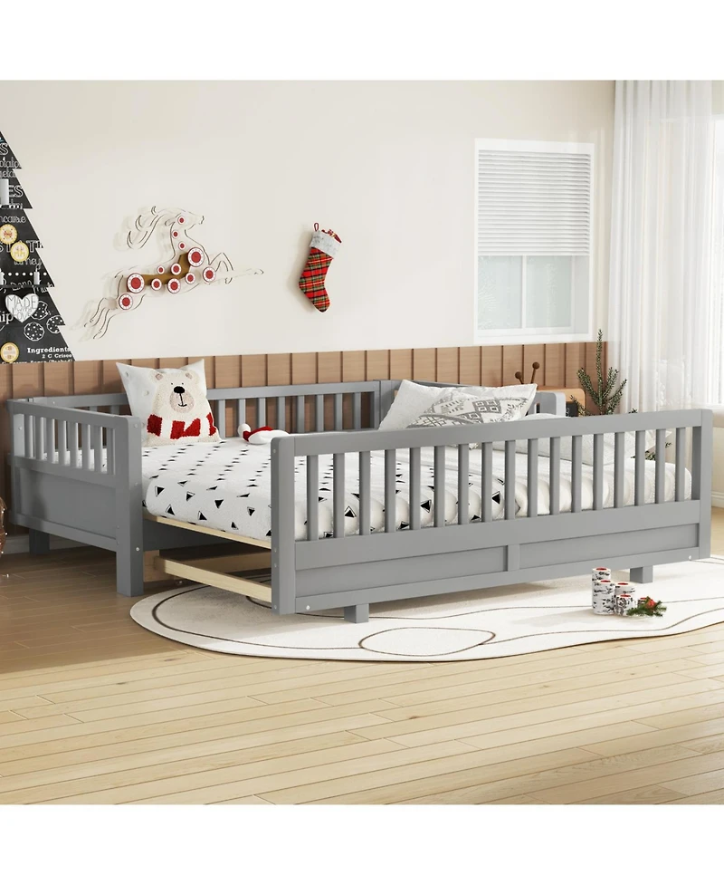 Streamdale Furniture Streamdale Twin Size Platform Bed with Guardrails, Solid Wood, Grey