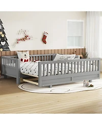 Streamdale Furniture Streamdale Twin Size Platform Bed with Guardrails, Solid Wood, Grey