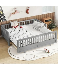 Streamdale Furniture Streamdale Twin Size Platform Bed with Guardrails, Solid Wood, Grey