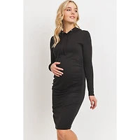 Hello Miz Women's Long Sleeve Side Ruched Maternity Hoodie Dress