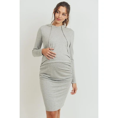 Hello Miz Women's Long Sleeve Side Ruched Maternity Hoodie Dress