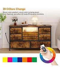 gaomon 8-Drawer Dresser Tv Stand with Led Lights & Charging Station, 55" Entertainment Center Storage, Rustic Brown