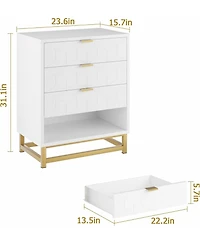 gaomon 4-Drawer White Dresser, Large Modern Bedroom Chest with Gold Metal Handles, Storage for Hallway, Entryway