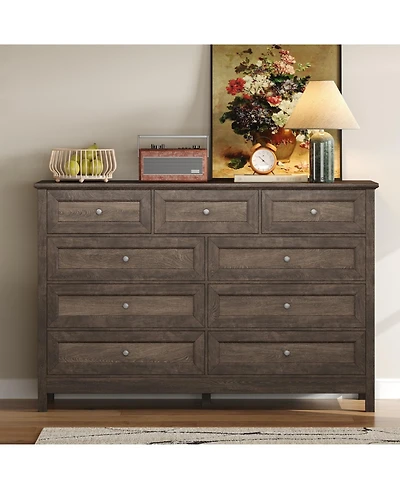 Streamdale Furniture Rustic Wood 9-Drawer Dresser - Brown