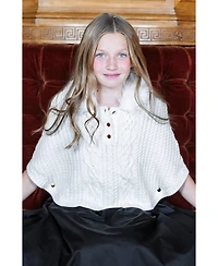 Hope & Henry Girls Organic Cable Sweater Cape with Faux Fur