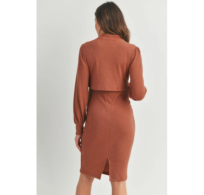 Hello Miz Maternity Double Layer Mock Neck Ribbed Nursing Dress