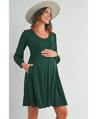 Hello Miz Women's Long Sleeve Empire Waist Scoop Neck Maternity Dress