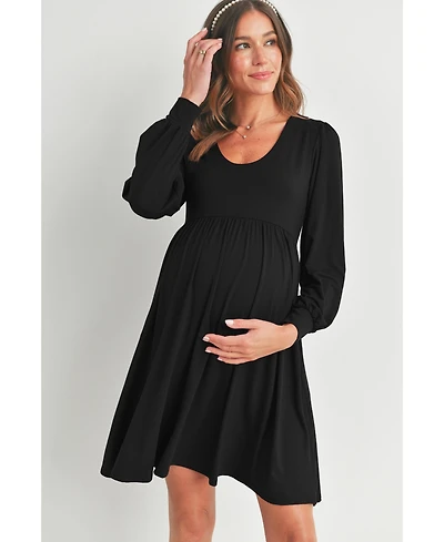 Hello Miz Women's Long Sleeve Empire Waist Scoop Neck Maternity Dress