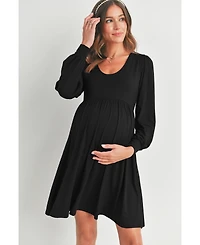 Hello Miz Women's Long Sleeve Empire Waist Scoop Neck Maternity Dress