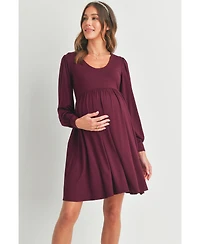 Hello Miz Women's Long Sleeve Empire Waist Scoop Neck Maternity Dress