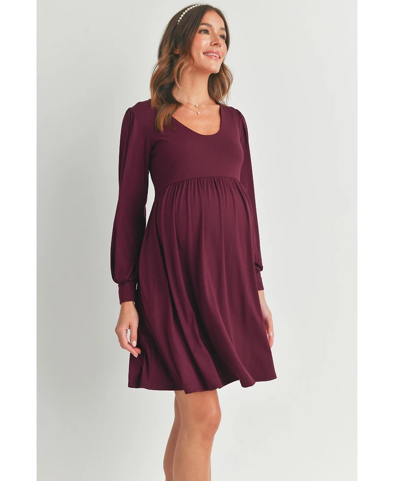 Hello Miz Women's Long Sleeve Empire Waist Scoop Neck Maternity Dress