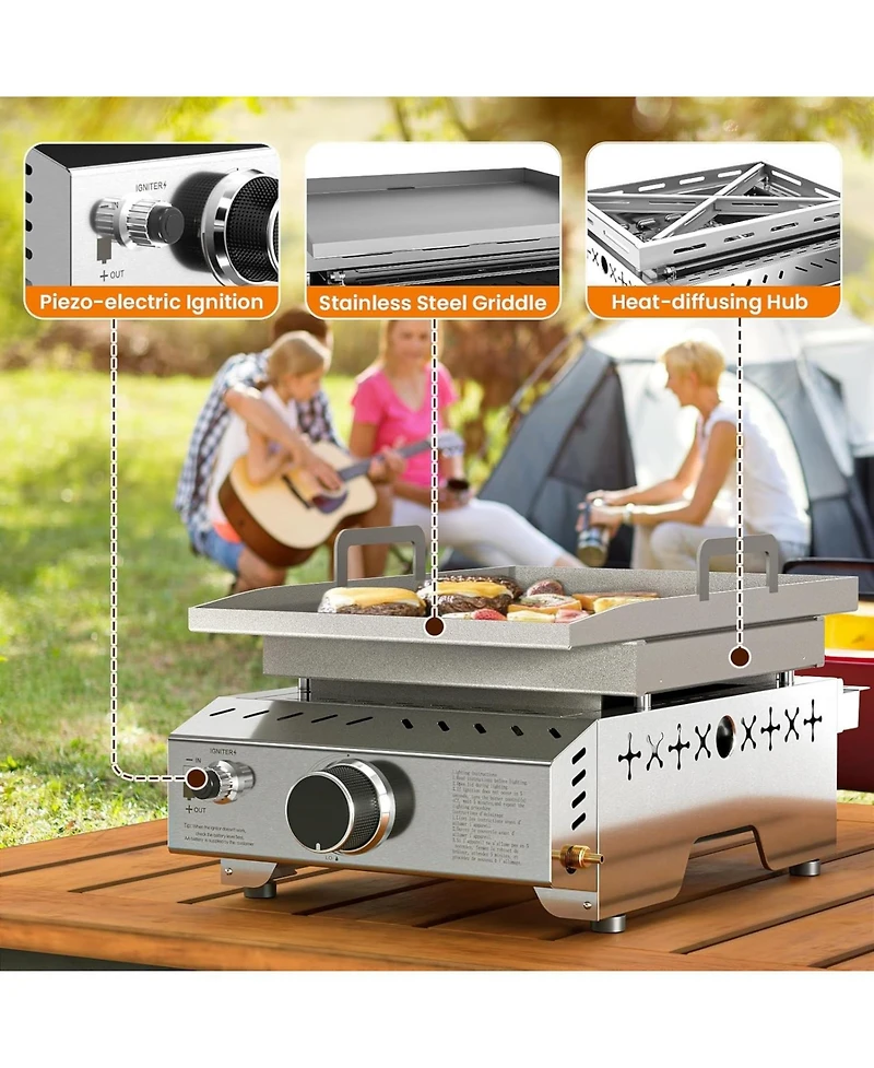 Cowsar Portable Propane Griddle, 8000BTU Tabletop Portable Propane Gas Grill with One Burner, Stainless Steel Flat Top Grill, Outdoor Cooking