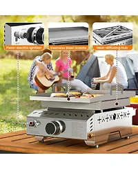 Cowsar Portable Propane Griddle, 8000BTU Tabletop Portable Propane Gas Grill with One Burner, Stainless Steel Flat Top Grill, Outdoor Cooking