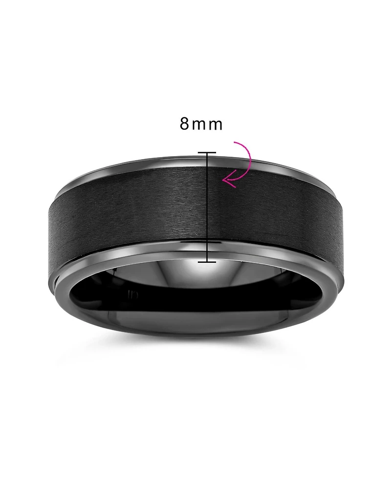 Bling Jewelry Plain Simple Beveled Edge Black Matte Titanium Band Ring 8MM Comfort Fit