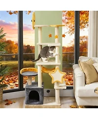 Aostirmotor 63" Moon & Star Themed Cat Tree with Condo, Scratching Posts & Cat Bed