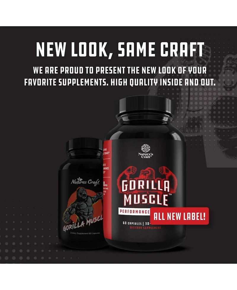 Nature's Craft Testosterone Booster for Men Libido, Nature's Craft, Gorilla Muscle for Fitness & Exercise, 60 Capsules