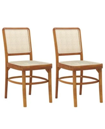 Costway Set Of 2 Boho Dining Chairs With Teak Wood Structure Footrests For Indoor Use