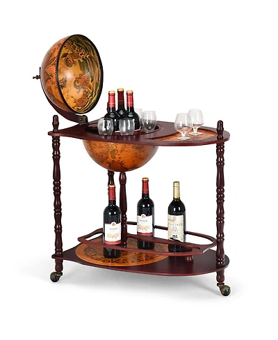 Costway Wood Globe Wine Bar Stand 34'' H 16th Century Italian Rack Liquor Bottle Shelf