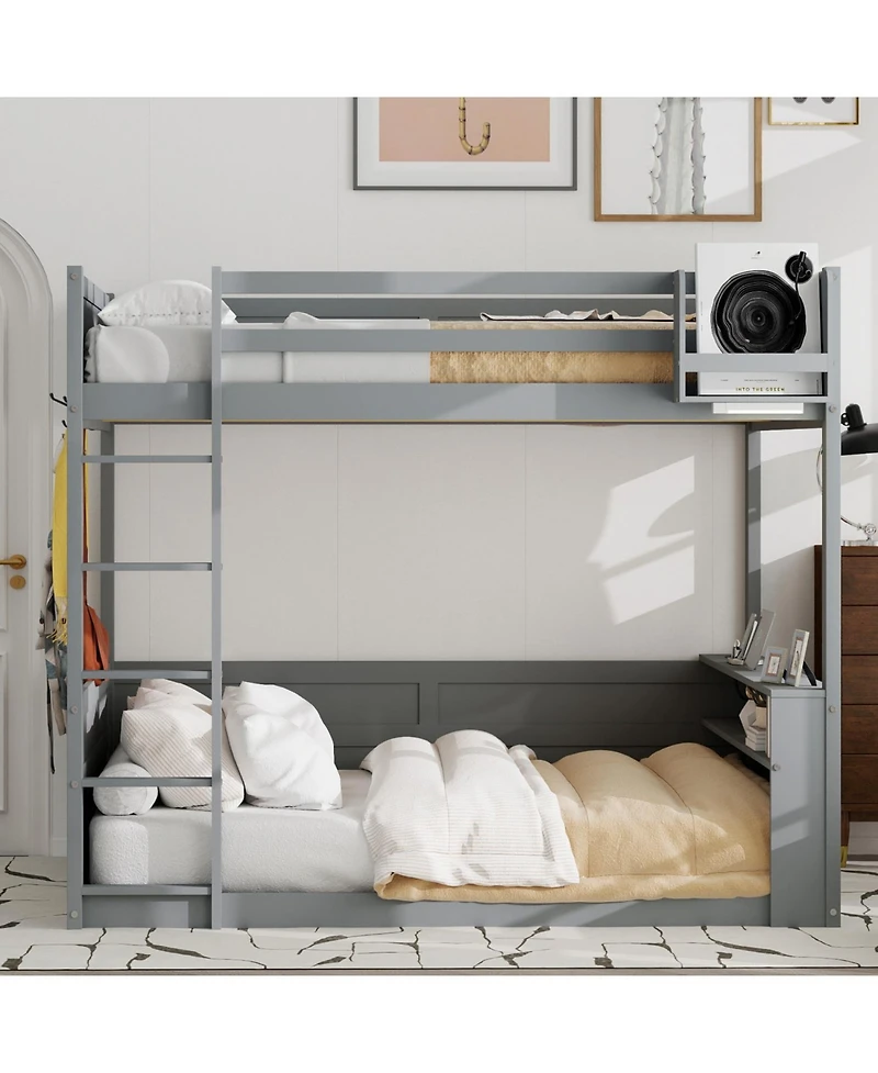 Streamdale Furniture Queen Wooden Bunk Bed w/ Shelves, Storage, Led & Usb