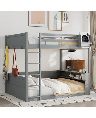 Streamdale Furniture Queen Wooden Bunk Bed w/ Shelves, Storage, Led & Usb