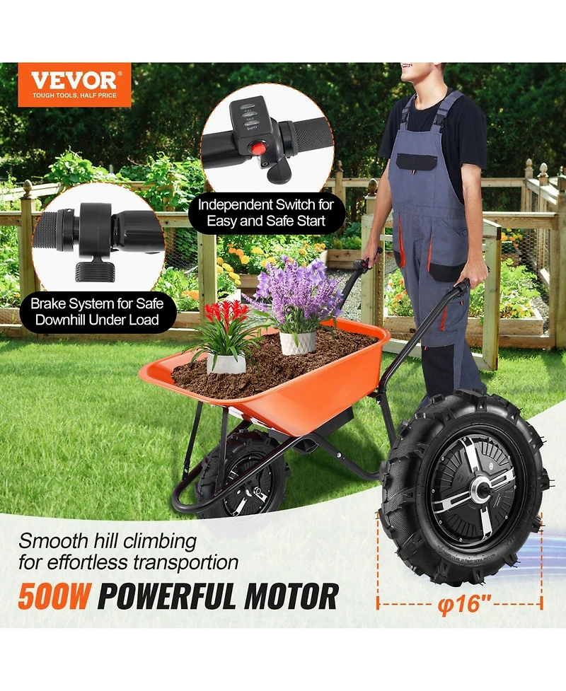 Sugfit 500W Electric Wheelbarrow with Power Drive & Large Hopper