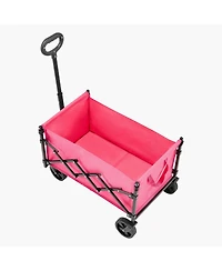 Sugift 120L Pink & Black Folding Wagon with All-Terrain Wheels & Adjustable Handle