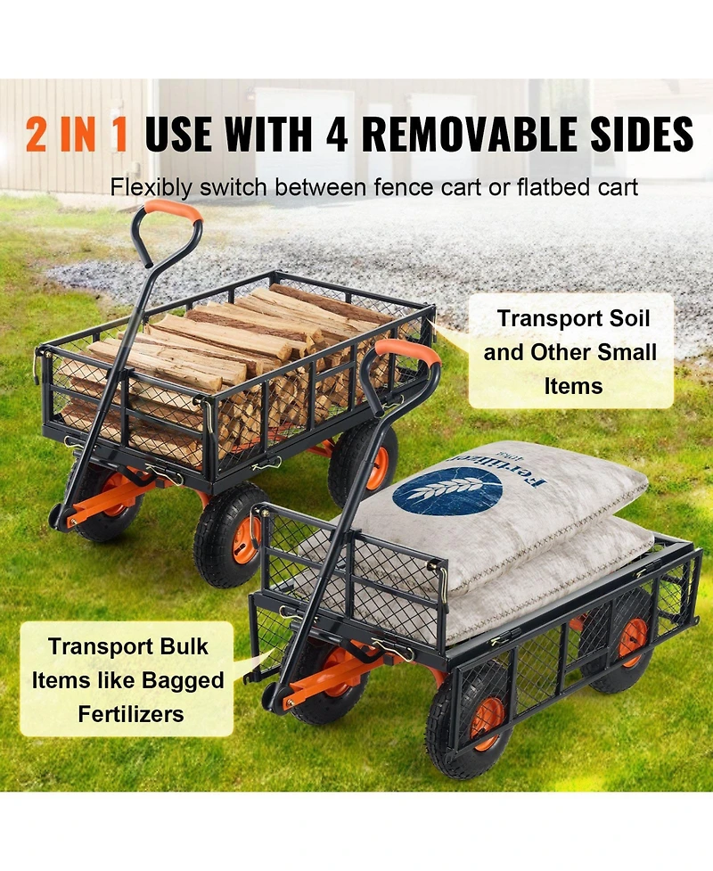 Sugift Metal Utility Wagon with 400 lbs Capacity & Dump Function