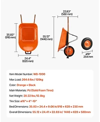 Sugift Traditional One-Wheel Wheelbarrow with 5 Cu.Ft Capacity