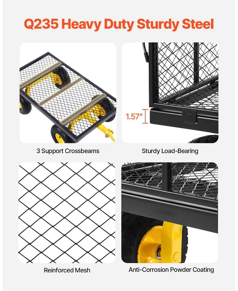Sugfit 900 lbs Steel Garden Cart with Convertible Mesh Sides