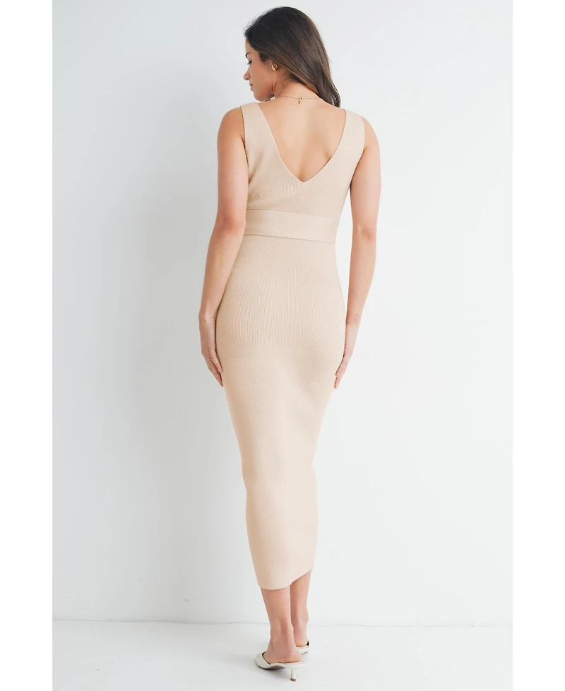 Hello Miz Maternity Ribbed Sleeveless Bodycon Dress with Waist Tie
