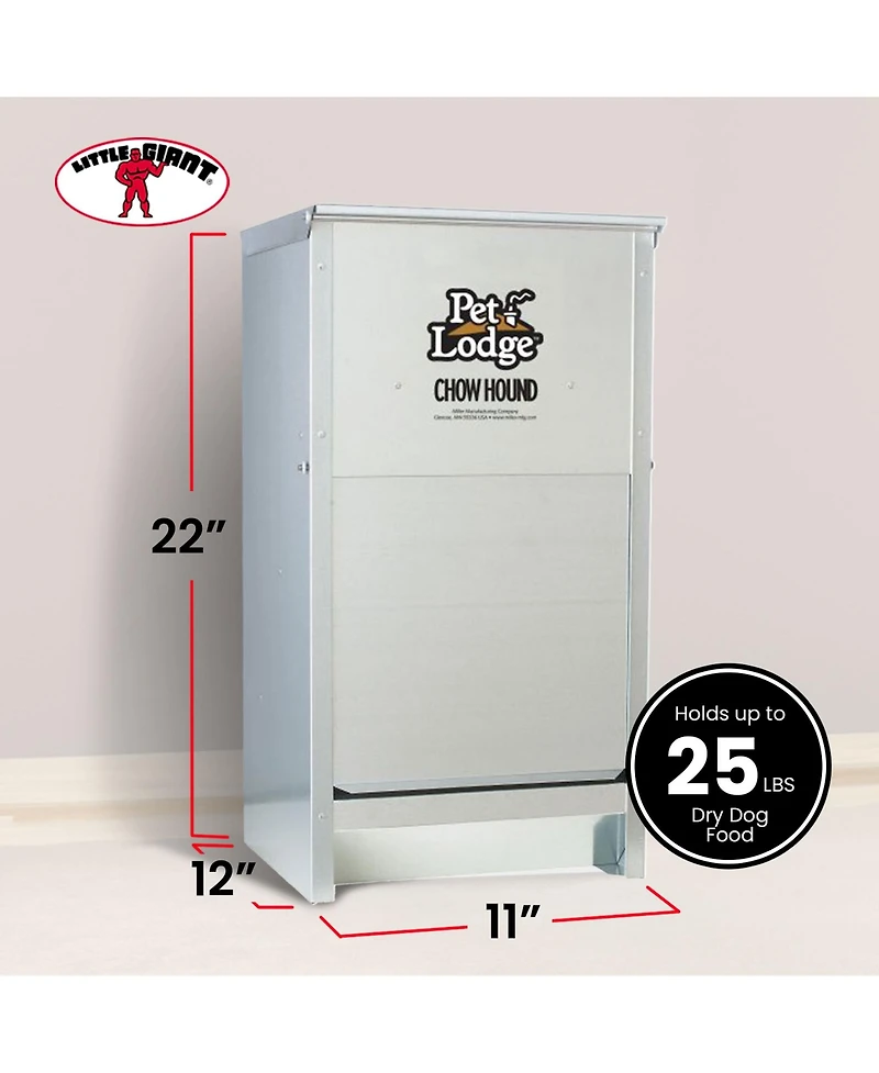 Little Giant Dry Food Automatic Steel Dog Feeder Chow Hound 25 Lb (2 Pack)