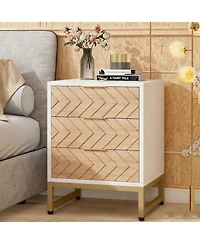 Tribesigns 3 Drawers Nightstand, with Metal Legs for Bedroom