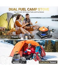 Propane or Butane Stove Dual Fuel Stove Portable Camping Stove with Carrying Case&Windblocker, 10,000 Btu Butane Propane Stove (Fuel Not Included)