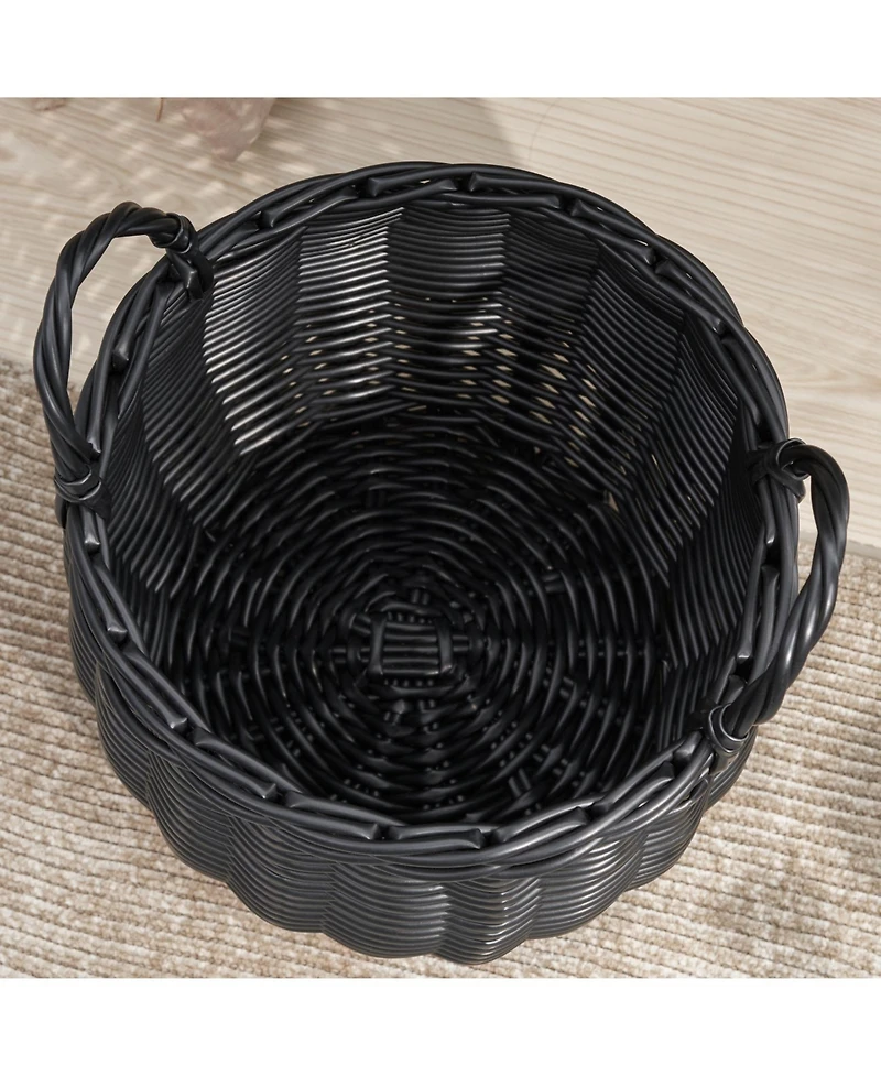Rainsken Round Resin Woven Hamper Basket, with Handles, Multi-Purpose Organizer, for Decoration in Bedroom, Living Room, Laundry Room, Entryway