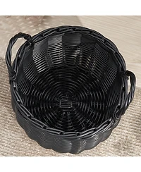 Rainsken Round Resin Woven Hamper Basket, with Handles, Multi-Purpose Organizer, for Decoration in Bedroom, Living Room, Laundry Room, Entryway