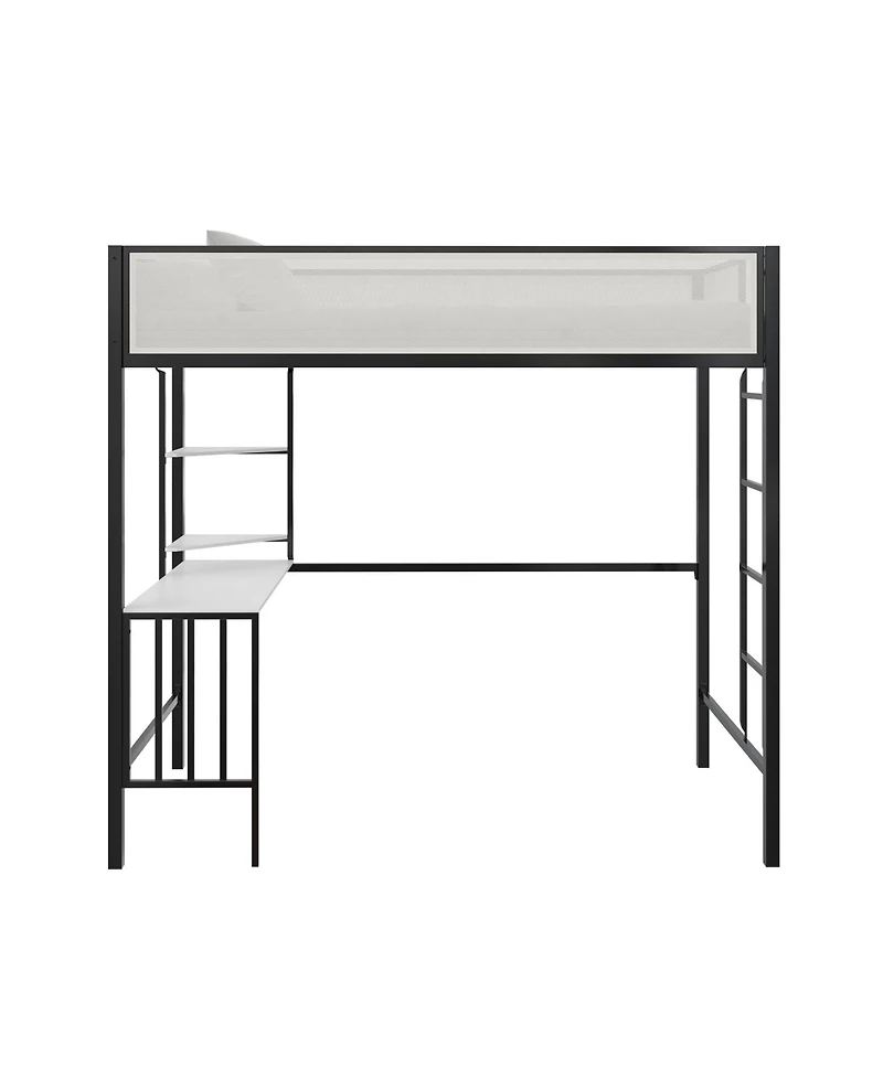 Lovmor Two Tone Metal Bunk Bed with Desk Storage Loft Bed for Kids Teens Dorm Black White