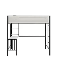Lovmor Two Tone Metal Bunk Bed with Desk Storage Loft Bed for Kids Teens Dorm Black White