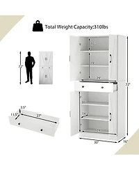 Costway 72" Tall Kitchen Pantry Modern Farmhouse Cupboard Cabinet with 4 Barn Doors