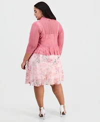 Connected Plus 2-Pc. Floral Chiffon Sleeveless Dress and Ruffle-Front Jacket
